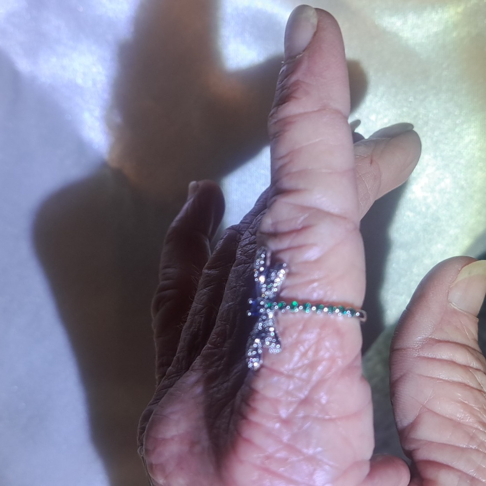 Silver Dragonfly Ring with Blue and Green Accents - Picture 2 of 3